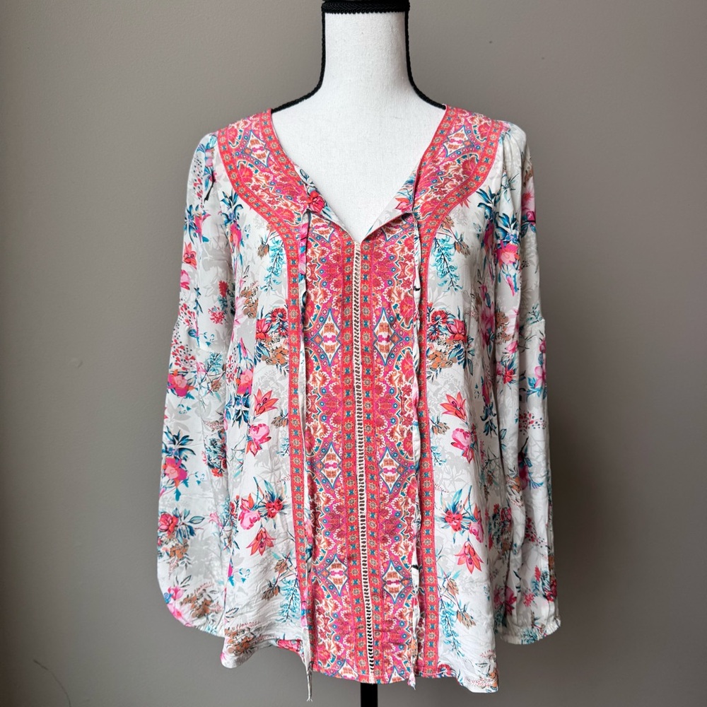 Tolani 100% Silk Floral Bohemian Top
